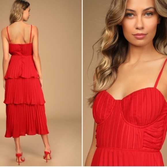 LULUS Prom Wedding Flowy Sexy Boho Tiered Ruffles Bustier Midi Dress • Small NWT - Picture 3 of 5